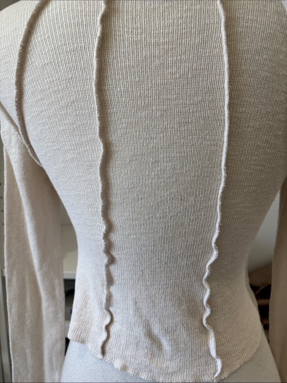 Cream Long-Sleeve Textured Ruffle-Trim Top - Picture 5 of 10